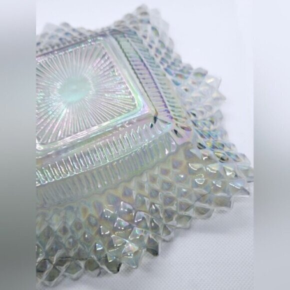 Vintage Indiana Carnival Glass Diamond Point Ruffled Candy Dish - Picture 7 of 9
